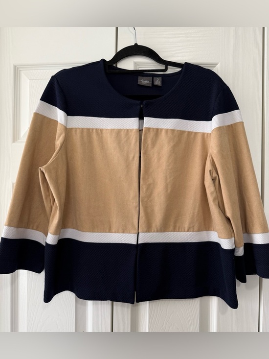 Chico's Jackets & Blazers - Chico's Travelers Collection Colorblock Jacket Size 2 Navy Tan Open Front